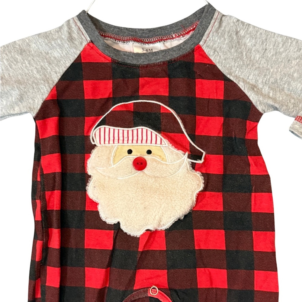 Boutique‎ Red and Black Plaid Santa Infant One Piece Romper Size 3/6 Months